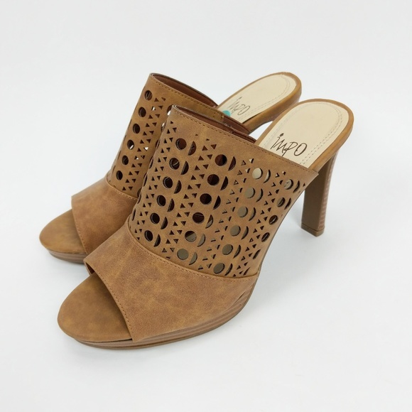 Impo Tasma Shoes - Impo Tasma Tan Brown Open Toe Laser Heels Size 7.5